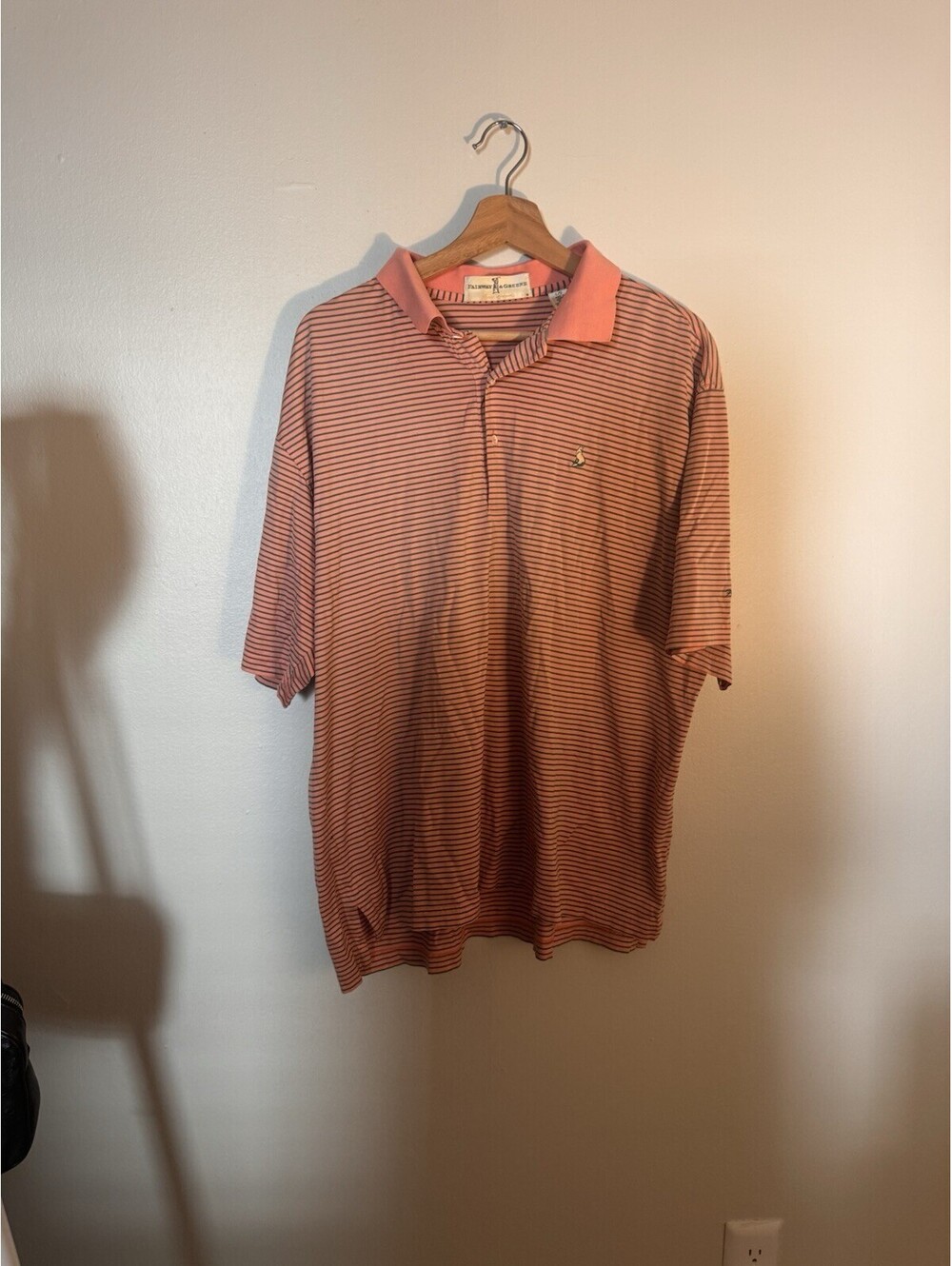 Fairway & Greene Men's Salmon Green Striped Polo Shirt